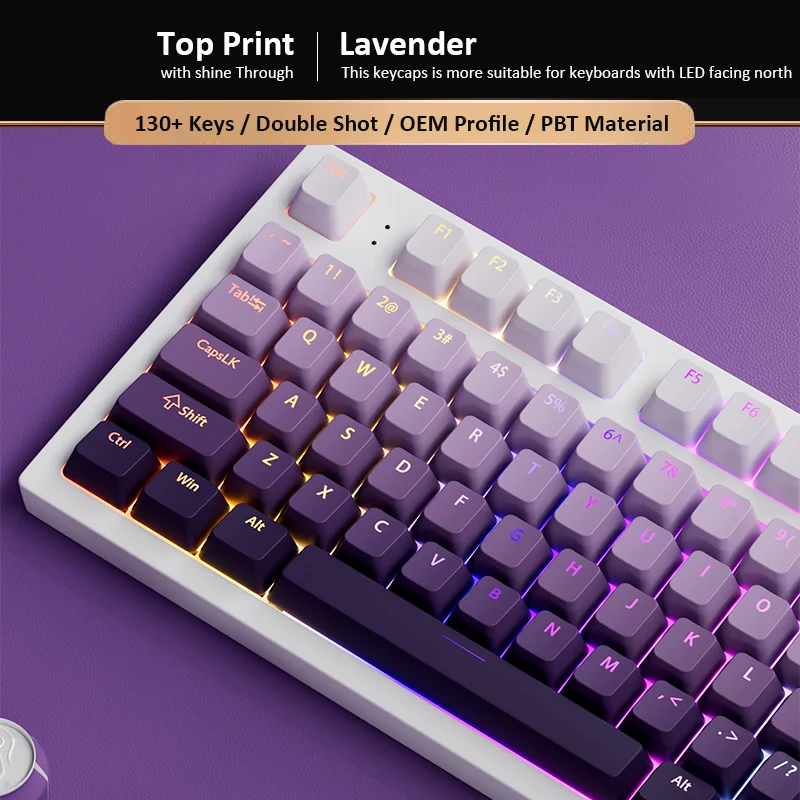 Gaming Keyboard Brands - 134 клавиши, лавандово-фиолетовые, OEM-профиль, кастомные PBT-кейкапы
